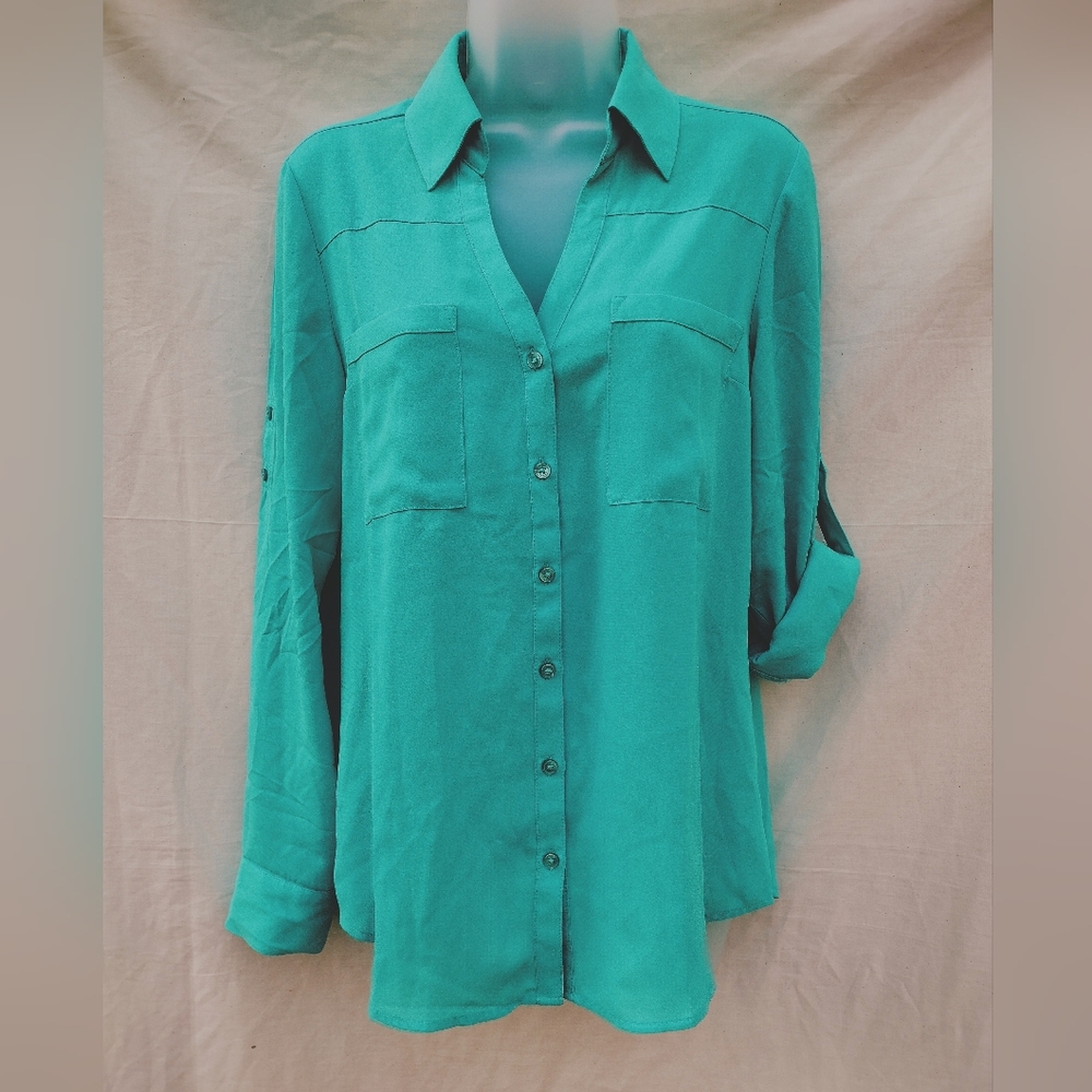 Express the Portofino Shirt Mint Green Medium Roll Tab Sleeve